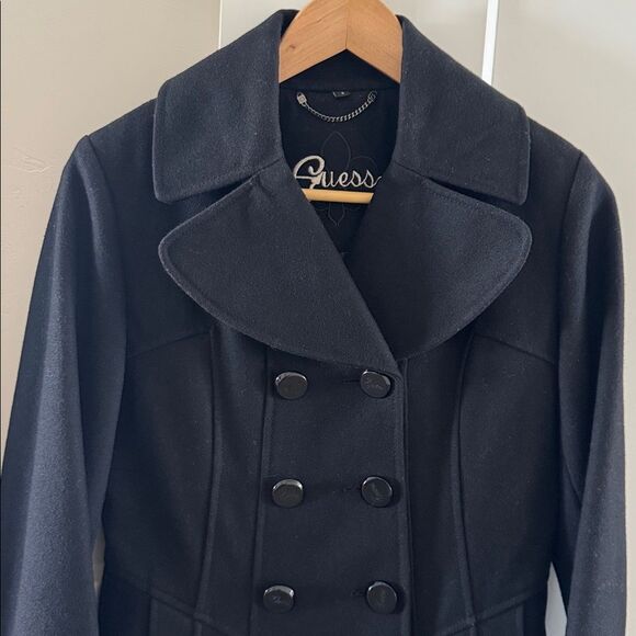 Guess Women's Elegant Black Wool Blend Peacoat Mid-Length Lined Coat Size S EUC - Picture 9 of 15